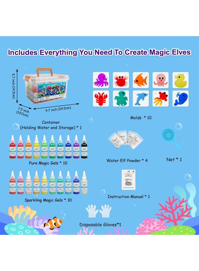 Kiditos 20 Colors New Magic Water ELF Toy Kit,Including 10 Colors Magic Gel,10 Colors Sparkling Magic Gel,10 Sea Creatures Molds,6 Dinosaur Eggs,Water Spirt DIY Kit,Arts&Crafts STEM Birthday Gifts - Image 4