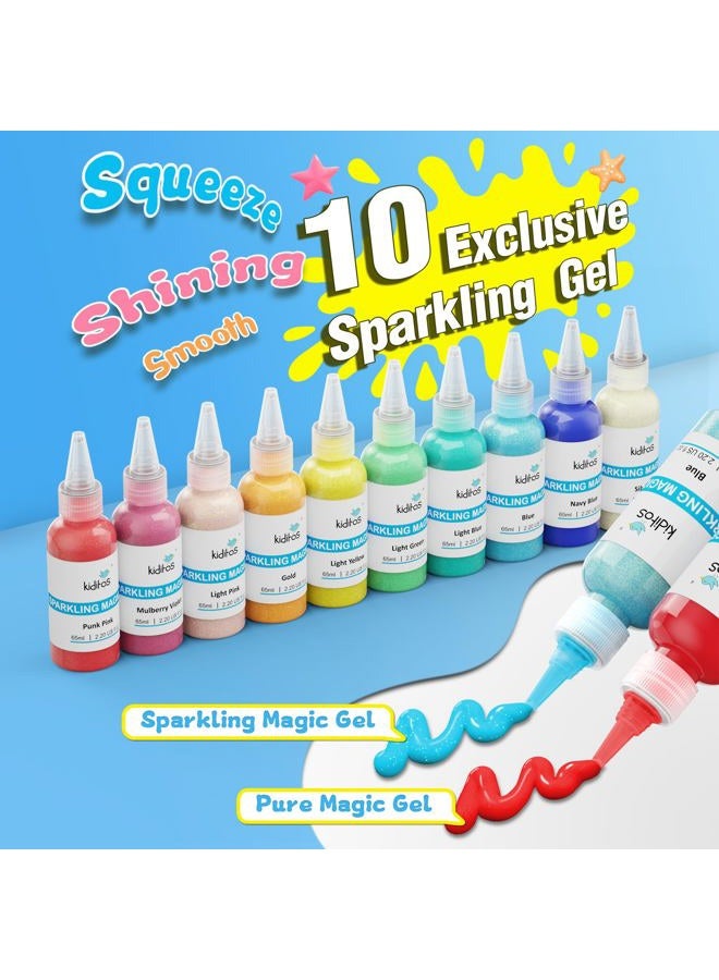 Kiditos 20 Colors New Magic Water ELF Toy Kit,Including 10 Colors Magic Gel,10 Colors Sparkling Magic Gel,10 Sea Creatures Molds,6 Dinosaur Eggs,Water Spirt DIY Kit,Arts&Crafts STEM Birthday Gifts - Image 3
