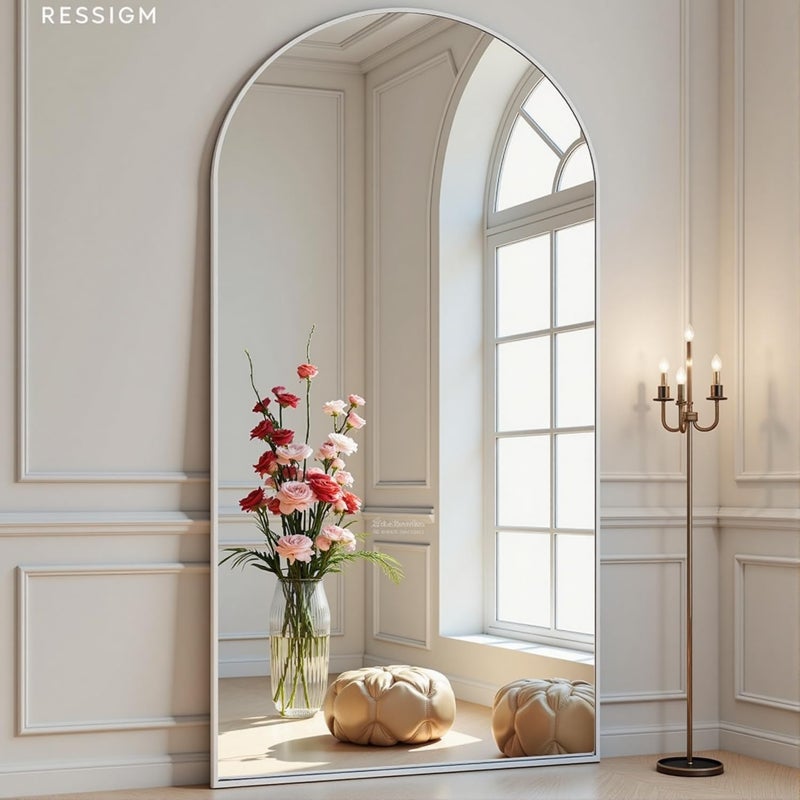 Dewfig Arched White Full Length Mirror,76"X34" Large Floor Mirror, Full Body Mirrors for Leaning or Hanging, Standing Mirrors for Bedroom, Living Room,Dressing Room, Aluminum Alloy Frame, White - Image 2