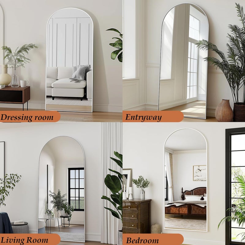 Dewfig Arched White Full Length Mirror,76"X34" Large Floor Mirror, Full Body Mirrors for Leaning or Hanging, Standing Mirrors for Bedroom, Living Room,Dressing Room, Aluminum Alloy Frame, White - Image 4