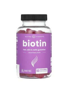 NutraChamps, Biotin, Hair, Skin & Nails Gummies, Sugar Free, Natural Berry, 10,000 mcg, 60 Vegan Gummies (5,000 mcg per Gummy)