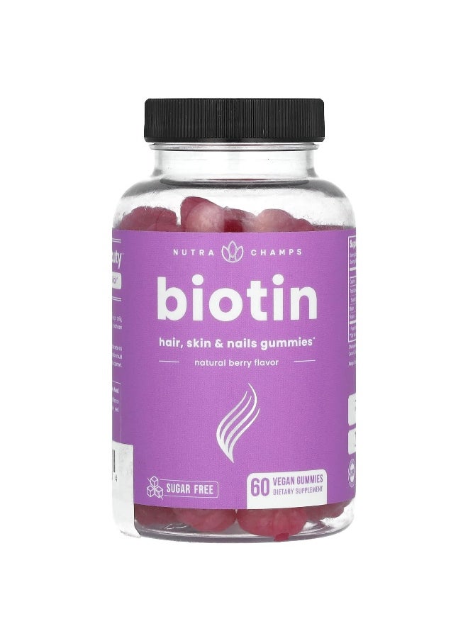 NutraChamps - NutraChamps, Biotin, Hair, Skin & Nails Gummies, Sugar Free, Natural Berry, 10,000 mcg, 60 Vegan Gummies (5,000 mcg per Gummy) - Image 1