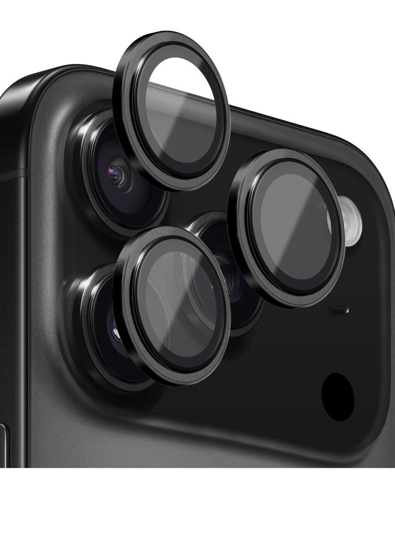 JAJEEK Compatible for iPhone 17 Pro / iPhone 17 Pro Max Camera Lens Protector, AR Lens Protector Auto Installation,9H Tempered Glass,AR+AF Metal Individual Ring - Black Titanium - Image 1