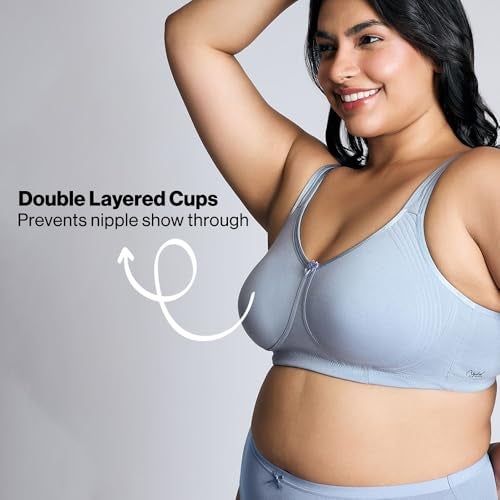 NYKD (NYB169 Cotton Anti Microbial Non Padded & Non Wired Side Support Shaper Bra for Women | Full Coverage Bra with Detailed Contoured Lift & Shape with Wide Straps - Blue - Image 3
