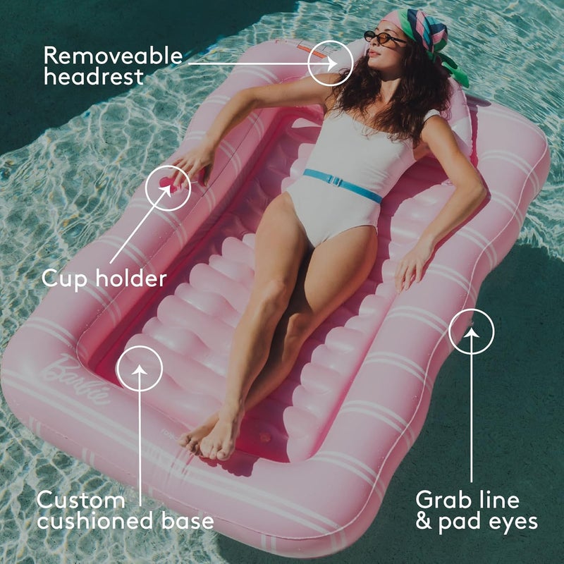 FUNBOY and Barbie Tanning Pool Lounger Float XL 72 x 48 Pool Float with Custom Pillow and Large Cup Holder Perfect for Pool or Backyard - Image 4