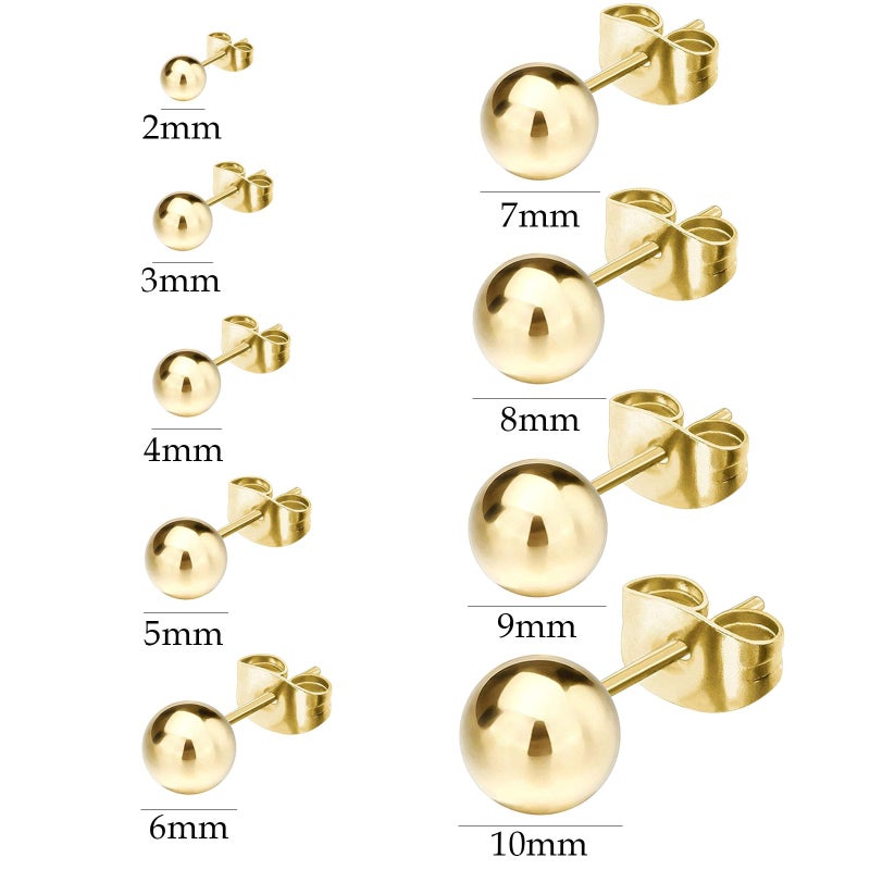 NEWITIN 9 Pairs Gold Ball Stud Earrings for Women Hypoallergenic Earring 18K Gold Plated Ball Earrings Set 2-10 MM Small Studs for Women Men - Image 2