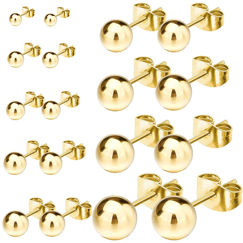 NEWITIN 9 Pairs Gold Ball Stud Earrings for Women Hypoallergenic Earring 18K Gold Plated Ball Earrings Set 2-10 MM Small Studs for Women Men - Image 1