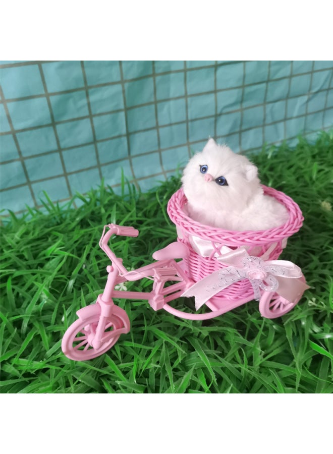 Simulation Cat Will Call Tricycle Cat Home Ornaments Children's Toys Shooting Crafts Simulation Animal Flower Basket-Color:Will Call The Blue Three Round Pure White Cat - Image 4