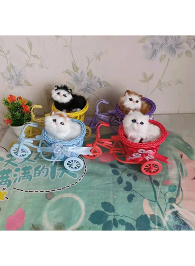 Simulation Cat Will Call Tricycle Cat Home Ornaments Children's Toys Shooting Crafts Simulation Animal Flower Basket-Color:Will Call The Blue Three Round Pure White Cat - Image 2