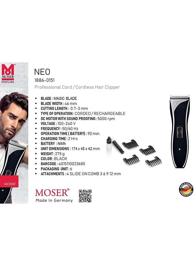 MOSER Neo Professional Cord/Cordless Hair Trimmer Black - Image 5