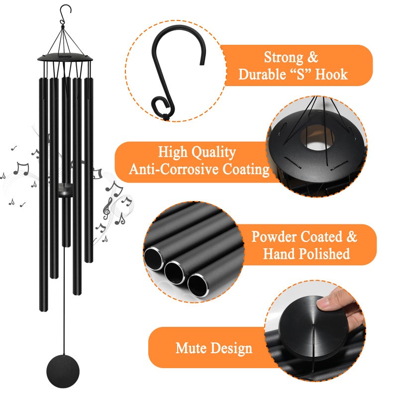 Elecxlink 65" Extra Large Wind Chimes for Outside Deep Tone,Big WindChimes for Outdoor Porch Garden Patio Balcony Decor, Deep Tone Wind Chimes (Black) - Image 3