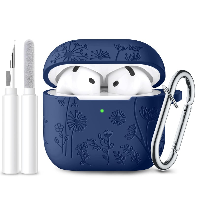 Lerobo for Airpods 4 Case Cover with Cleaner Kit, Cute Soft Silicone Skin Full Protective Case Cover with Keychain Compatible with Apple Airpods 4 Case 2024, Midnight Blue - Image 1