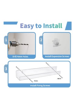2 Pieces Acrylic Floating Shelves, 15inch Clear Acrylic Shelf, Invisible Wall Mount Bookshelf with Mounting Kit, Small Bathroom Shelves for Record, Book, Pop Figure Display