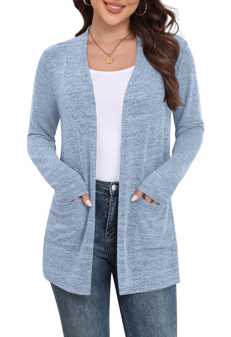 Yincro Womens Lightweight Cardigan Long Sleeve Open Front Casual Sweater Cardigans with Pockets (Light Blue, XL) - Image 1