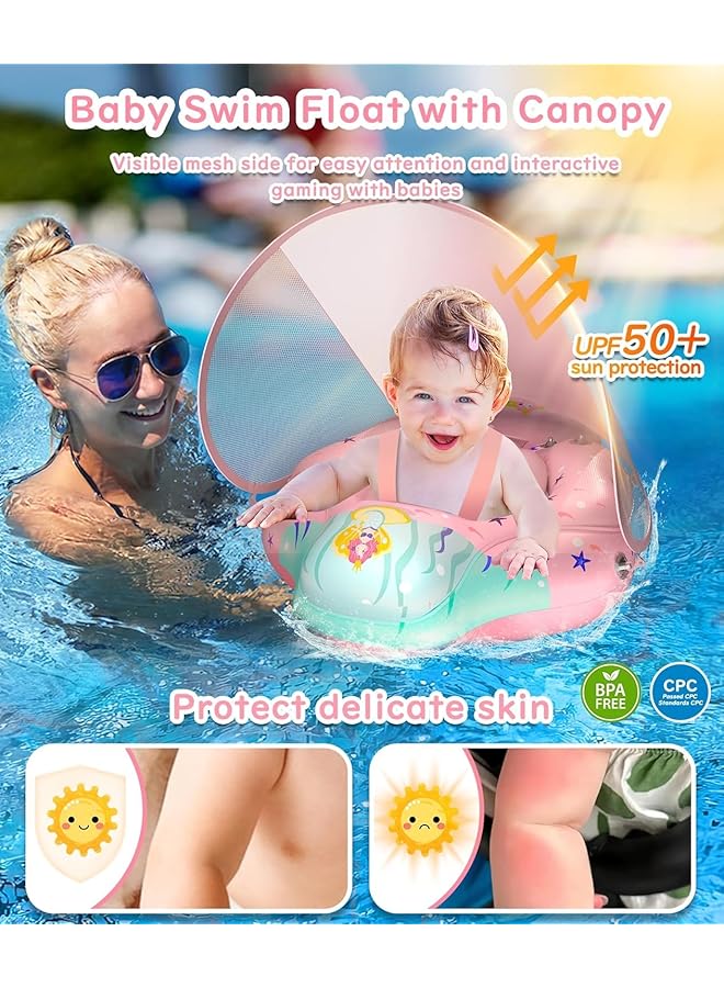 KASTWAVE Baby Pool Float With Removable Canopy Inflatable Baby Swim Float With Upf50+Sun Protection Kids Pool Floats With Balancetail Ball For Baby 3 12 Months - Image 2