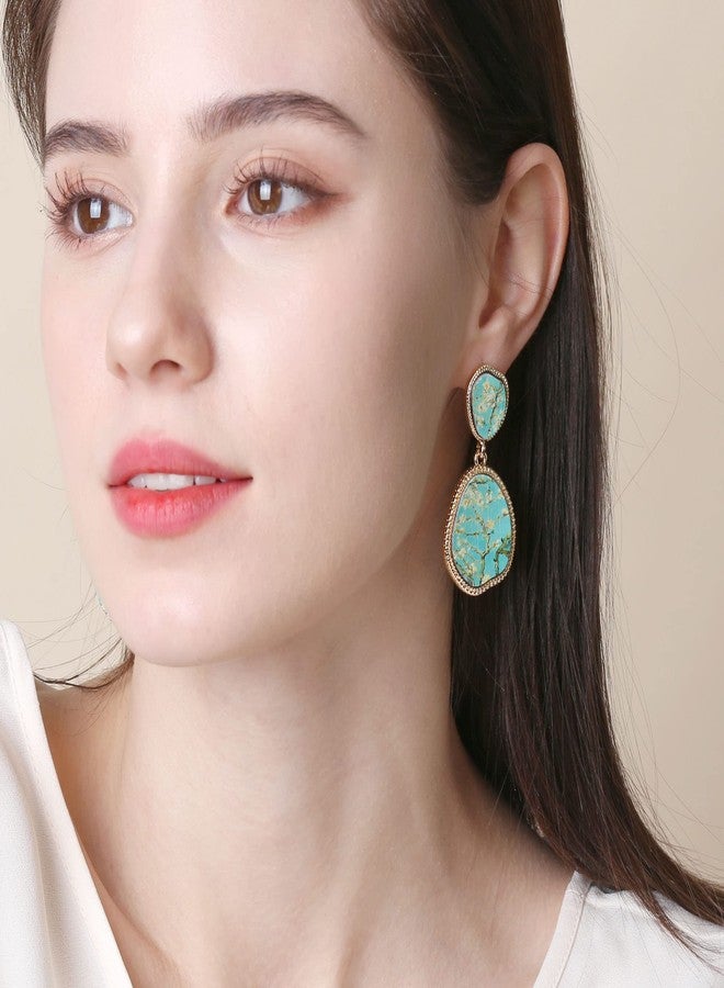 BONALUNA Bohemian Wood And Flower Printed Oval Shaped Drop Statement Earrings - Image 2