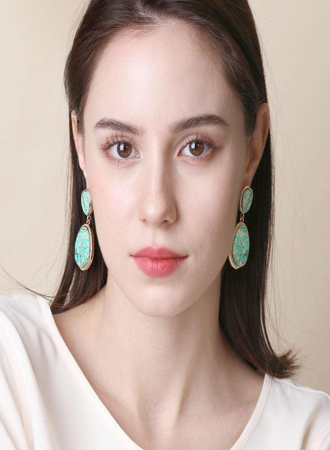 BONALUNA Bohemian Wood And Flower Printed Oval Shaped Drop Statement Earrings - Image 3