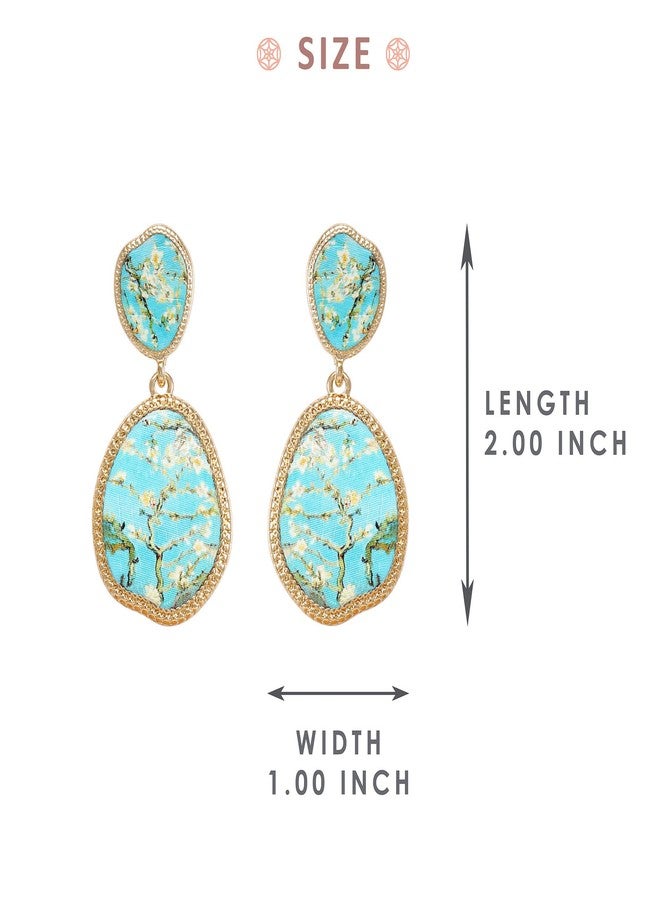 BONALUNA Bohemian Wood And Flower Printed Oval Shaped Drop Statement Earrings - Image 4