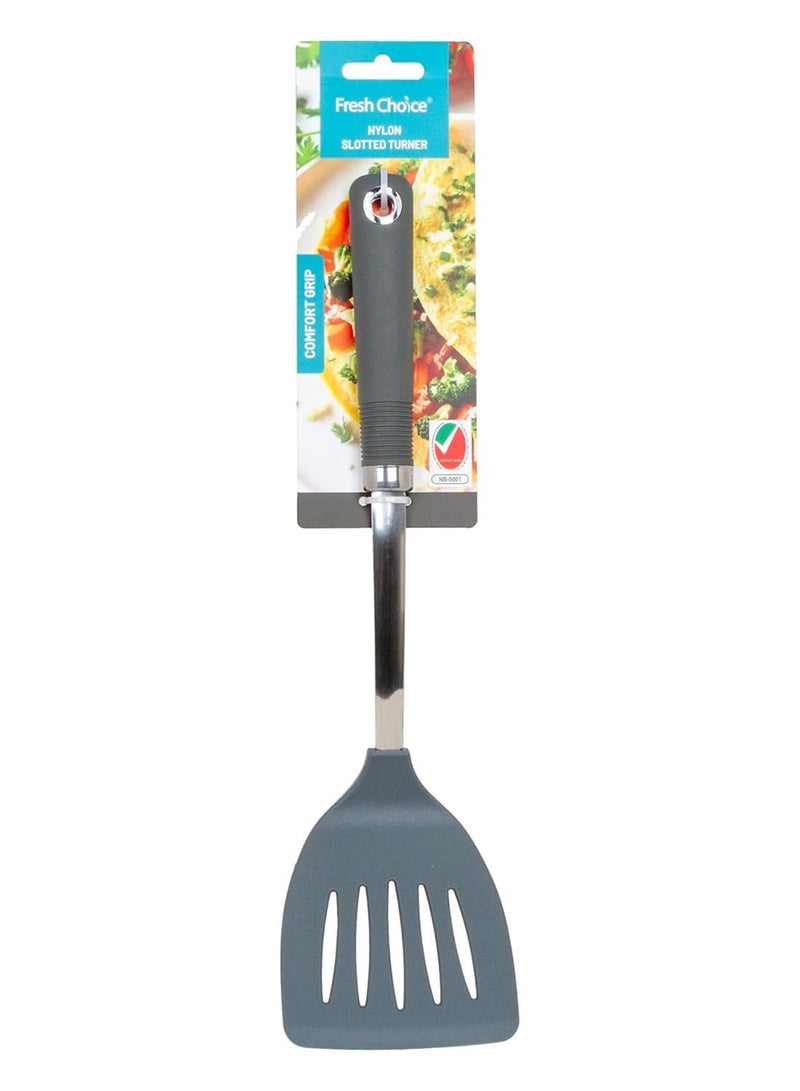 Fresh Choice Nylon Slotted Turner Soft Grip Spatula 203C Heat Resistant Dishwasher Safe for Non Stick Cookware - Image 1