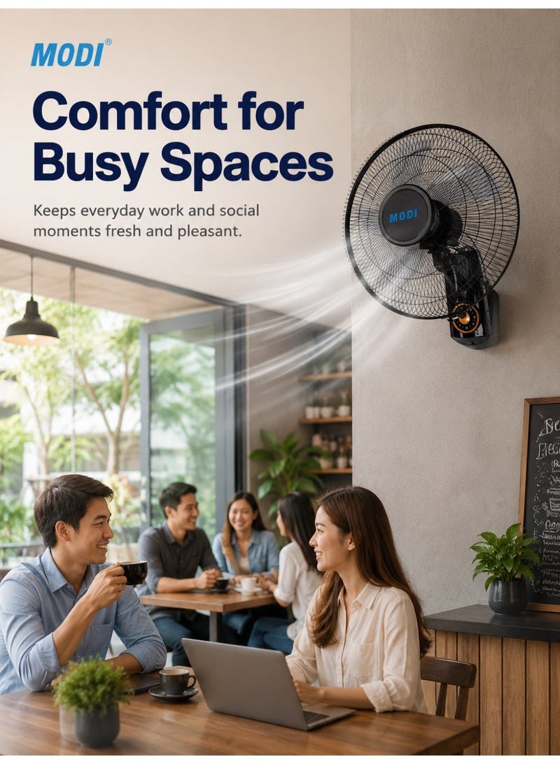 MODI 16-Inch Wall Fan, 45W Wall-Mounted Electric Fan with 3 Speed Control, 5-Blade Airflow, Oscillation & Adjustable Tilt for Home, Bedroom, Office & Kitchen - Image 5