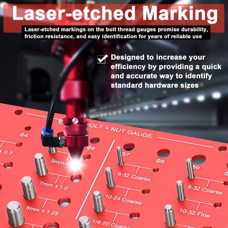 Nut Bolt Size Checker: Aluminum Alloy Laser-etched Marking - Metric And Imperial Sizes Bolt Gauge for Professional Mechanics, DIY Enthusiasts, Home Maintenance & Fabrication - Image 3