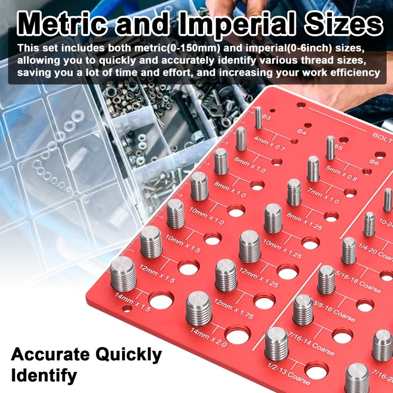Nut Bolt Size Checker: Aluminum Alloy Laser-etched Marking - Metric And Imperial Sizes Bolt Gauge for Professional Mechanics, DIY Enthusiasts, Home Maintenance & Fabrication - Image 4