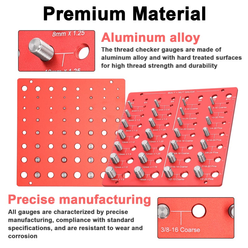 Nut Bolt Size Checker: Aluminum Alloy Laser-etched Marking - Metric And Imperial Sizes Bolt Gauge for Professional Mechanics, DIY Enthusiasts, Home Maintenance & Fabrication - Image 2