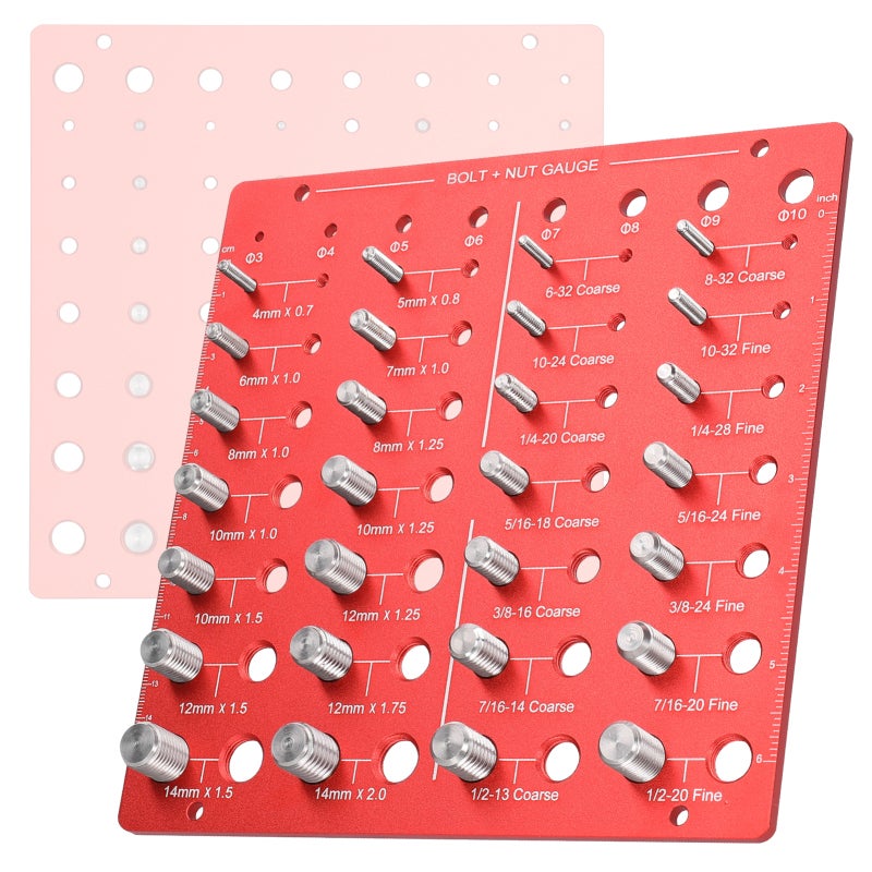 Nut Bolt Size Checker: Aluminum Alloy Laser-etched Marking - Metric And Imperial Sizes Bolt Gauge for Professional Mechanics, DIY Enthusiasts, Home Maintenance & Fabrication - Image 1