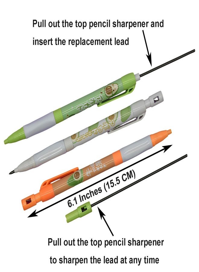 Maydahui 12 PCS Avocado Mechanical Pencil with Sharpener Novelty Fruit Non Sharpening Automatic Pencil with 20 PCS 2B Lead Refills 2.0 mm Plastic for School Writing Drawing - Image 2