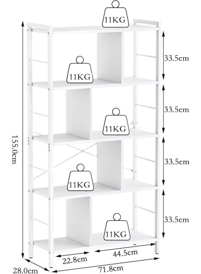 أنفانكي Anvanke 4-Tier الصلب الصناعي القوي ورف الكتب الخشبية - رف الكتب التخزين الكبير لغرفة المعيشة والمكتب والدراسة وسهولة التجميع ووحدة العرض البيضاء - Image 2