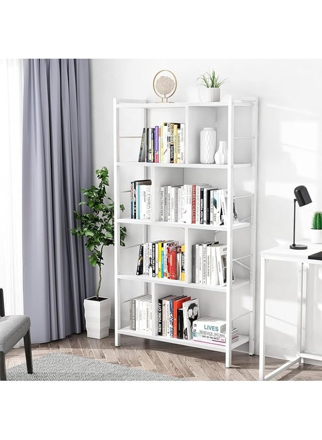 أنفانكي Anvanke 4-Tier الصلب الصناعي القوي ورف الكتب الخشبية - رف الكتب التخزين الكبير لغرفة المعيشة والمكتب والدراسة وسهولة التجميع ووحدة العرض البيضاء - Image 5