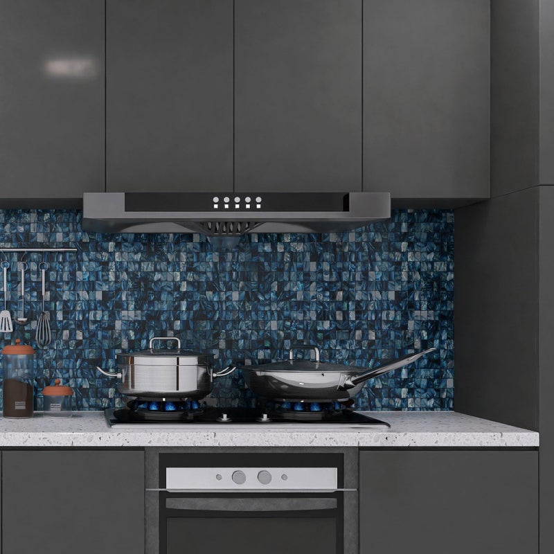 KASARO Peel and Stick Backsplash Shell Tiles, Mother of Pearl Mosaic Self Adhesive Tiles for Kitchen Wall Bathroom Bedroom Decor, Blue, 10-Sheet - Image 4