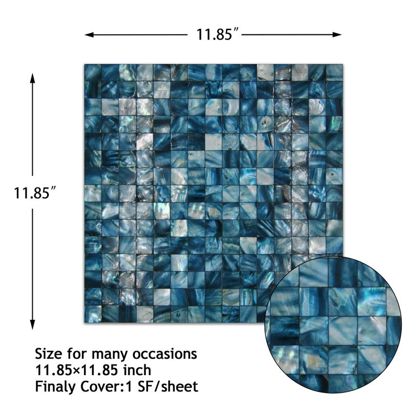 KASARO Peel and Stick Backsplash Shell Tiles, Mother of Pearl Mosaic Self Adhesive Tiles for Kitchen Wall Bathroom Bedroom Decor, Blue, 10-Sheet - Image 3