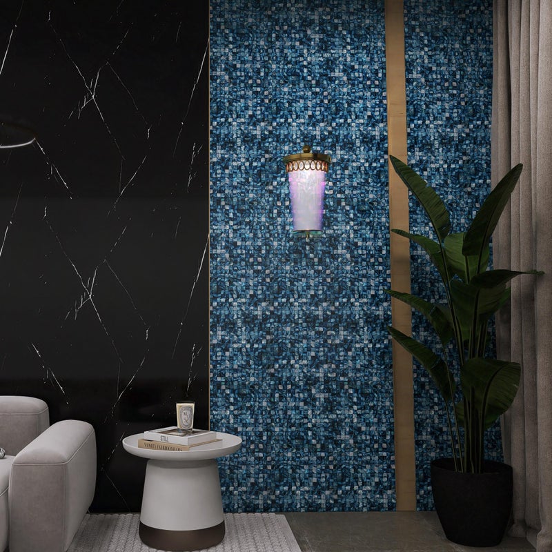 KASARO Peel and Stick Backsplash Shell Tiles, Mother of Pearl Mosaic Self Adhesive Tiles for Kitchen Wall Bathroom Bedroom Decor, Blue, 10-Sheet - Image 5