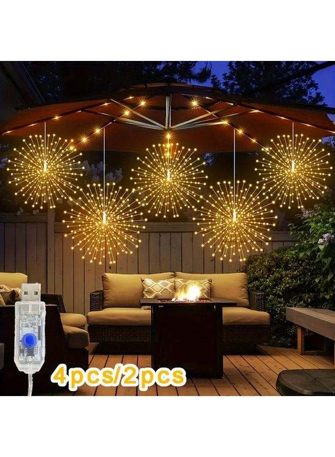 4pcs 360 LED Starburst Ball Lights Warm White 8 Modes IPX4 Copper Wire For Garden - Image 1