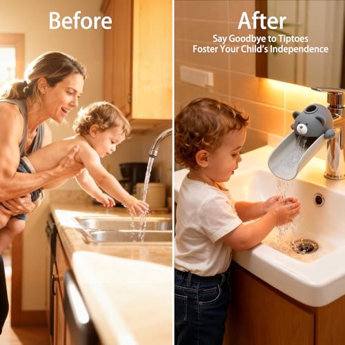 SKYROKU Faucet Extender for Toddlers with Temperature Sensor, Sink Extender for Kids Hand Washing, Fits Most Standard Bathroom Kitchen Faucets (Not for Pull-Out or Extra Wide), Cute Bear Design - Image 3
