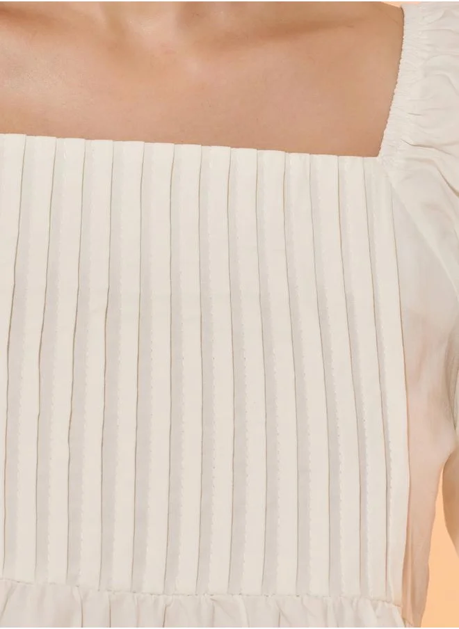 تايك تو Solid Square Neck Blouse with Pintuck Detail