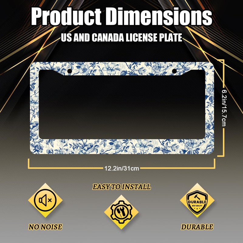 MUAWUOIK Vintage Floral License Plate Frame Folk Flowers License Plate Stainless Steel Colorful Accessories Cars Decor 12.3 X 6.3 Inch with Holes and Screws Fits Standard Us Canada Vehicles - Image 2
