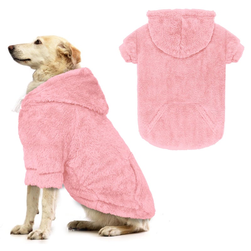 Waoduld Dog Sweater,Dog Hoodies,Warm Fuzzy Fleece Sweatshirt with Hood & Pocket,Leash Hole,Cozy Cold Weather Pet Clothes Pet Sweater for Small,Medium,and Large Dogs(Pink,XL) - Image 1