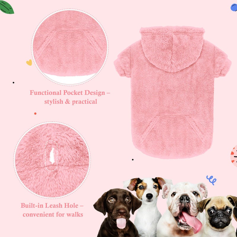 Waoduld Dog Sweater,Dog Hoodies,Warm Fuzzy Fleece Sweatshirt with Hood & Pocket,Leash Hole,Cozy Cold Weather Pet Clothes Pet Sweater for Small,Medium,and Large Dogs(Pink,XL) - Image 4