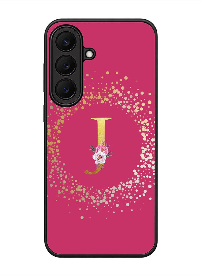 Stylizedd Rugged Case for Samsung Galaxy S26 FE- Slim Fit Hybrid Rubber Cover Floral Monogram - J (Deep Pink)