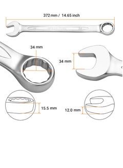 Jetech Jetech 34mm Combination Wrench - Industrial Grade, Chrome Vanadium Steel, Sand Blasted Finish, Precision-Machined 12-Point Opening, Off-Corners Design, 15-Degree Offset  - Image 2