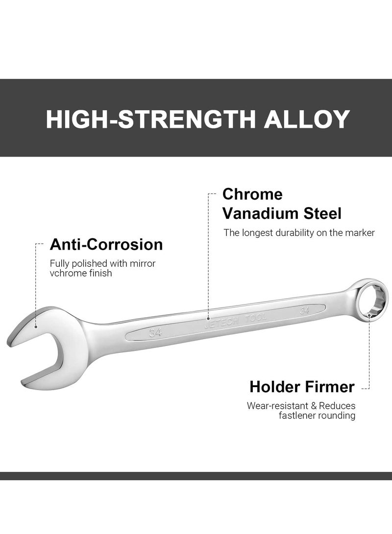 Jetech 34mm Combination Wrench - Industrial Grade, Chrome Vanadium Steel, Sand Blasted Finish, Precision-Machined 12-Point Opening, Off-Corners Design, 15-Degree Offset - Image 3