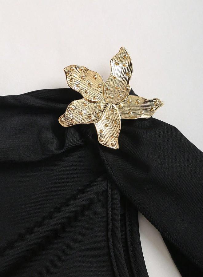 Take Two Black One-Shoulder Maxi A-Line Dress With Star Embellishment - Image 4
