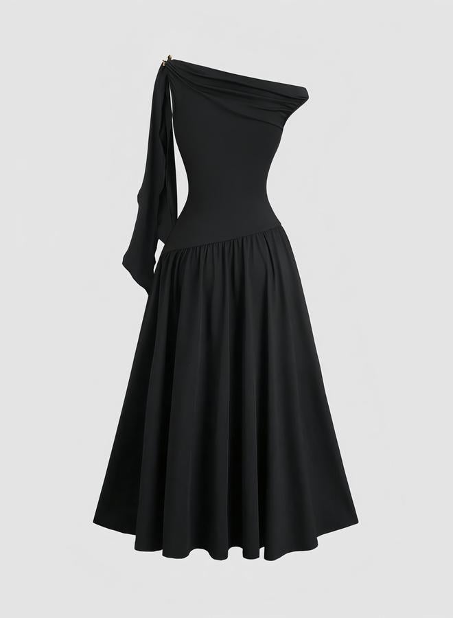 Take Two Black One-Shoulder Maxi A-Line Dress With Star Embellishment - Image 3