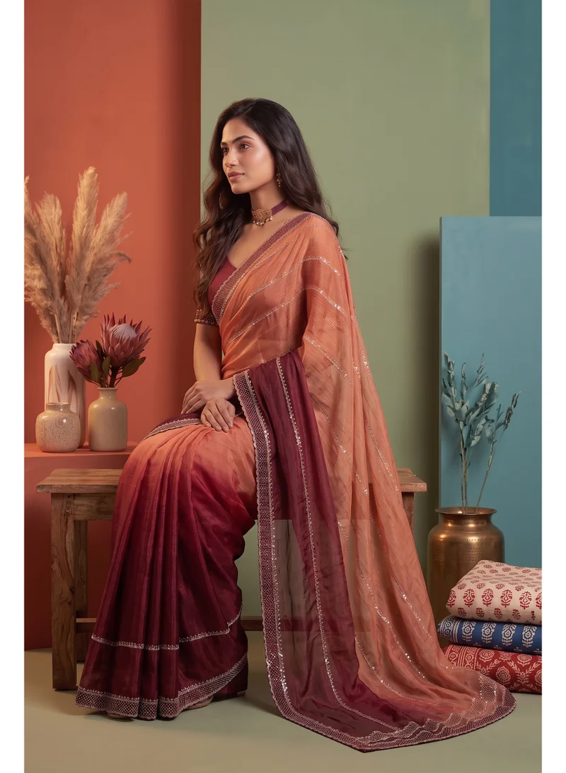Nool  Ushas Designer Saree with Unstitched Blouse Material for Women | Best Price UAE