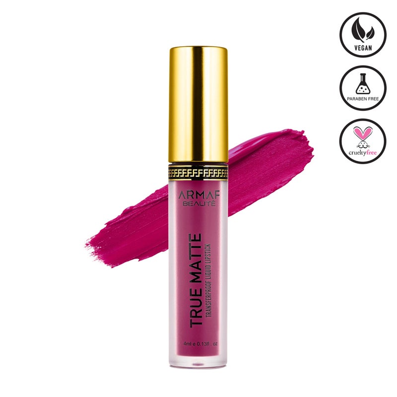 Armaf Beaute True Matte Transferproof Liquid Lipstick 4ml, Excellus Colour, One Swipe Pigmentation & Transfer Proof Formula, Weightless & Non-Sticky, Long Lasting & Water Proof Lip Stick