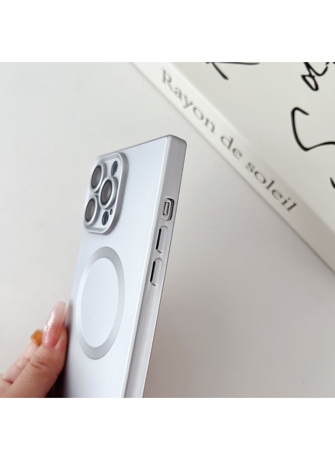 Suitable For Apple 16Promax Mobile Phone Case Square 15 Anti-drop Skin Sense 14Pro Magnetic Lens Film Protective Cover-Color:Silver-Applicable Models:iphone11PRO MAX