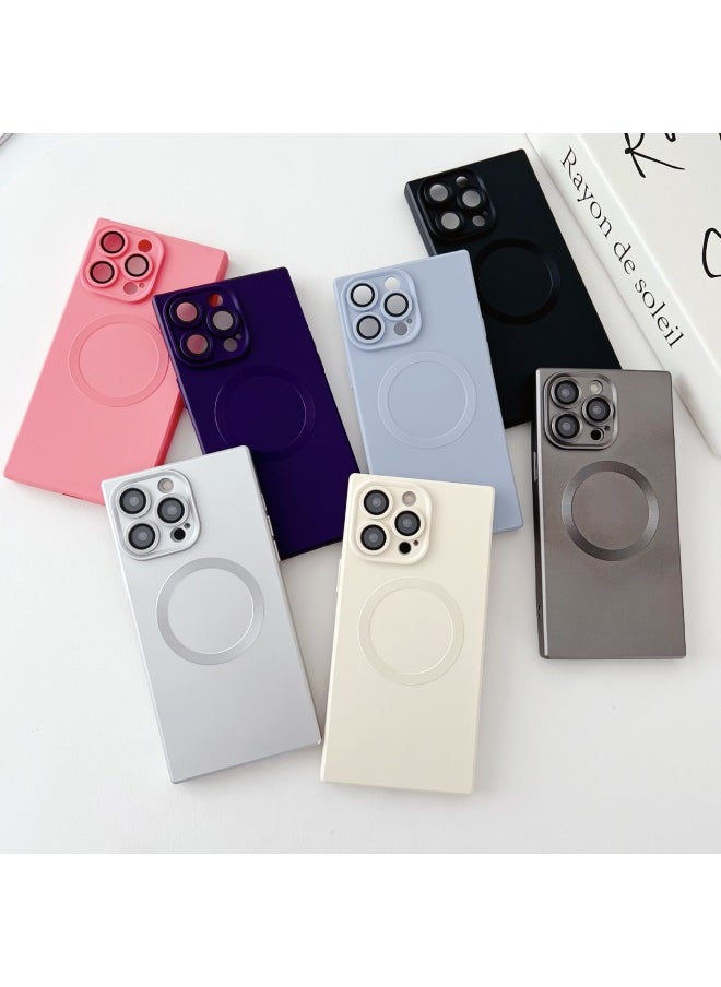 Suitable For Apple 16Promax Mobile Phone Case Square 15 Anti-drop Skin Sense 14Pro Magnetic Lens Film Protective Cover-Color:Silver-Applicable Models:iphone11PRO MAX