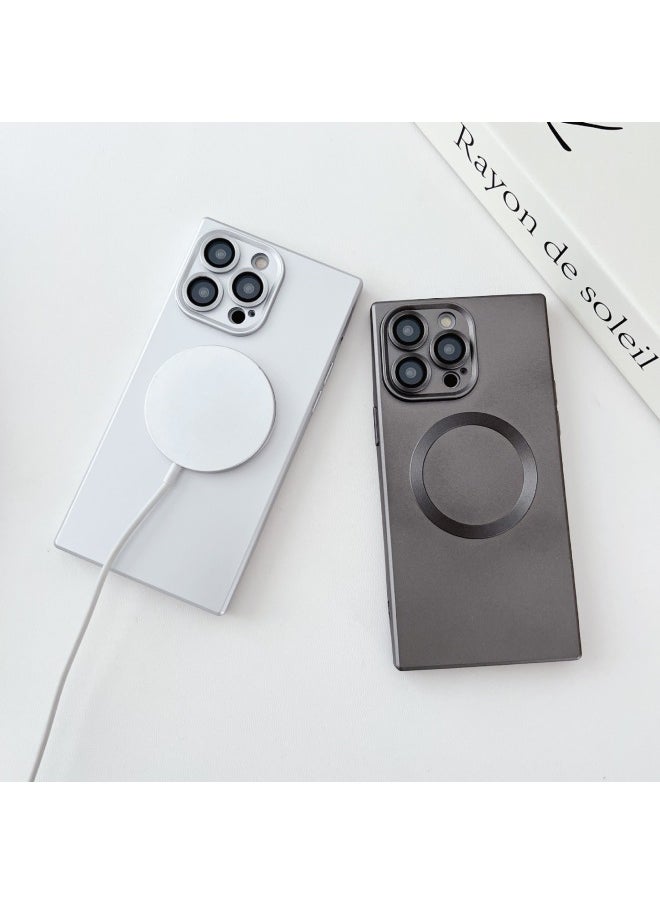 Suitable For Apple 16Promax Mobile Phone Case Square 15 Anti-drop Skin Sense 14Pro Magnetic Lens Film Protective Cover-Color:Silver-Applicable Models:iphone11PRO MAX